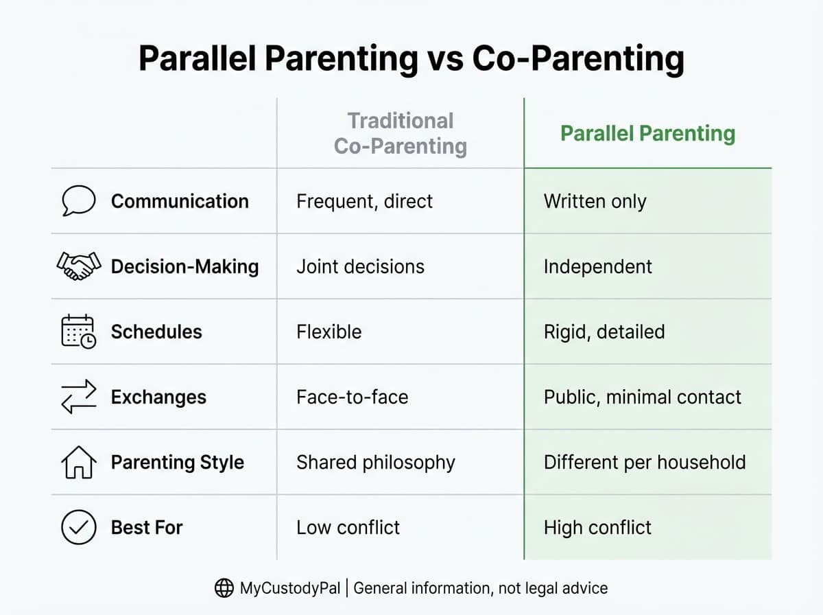 Parallel Parenting vs Co-Parenting Comparison Chart